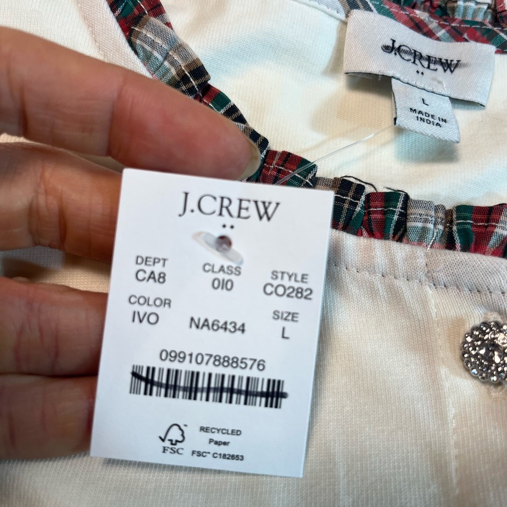 J.Crew Long-sleeve tartan and jewels henley in ivory - Picture 6 of 7